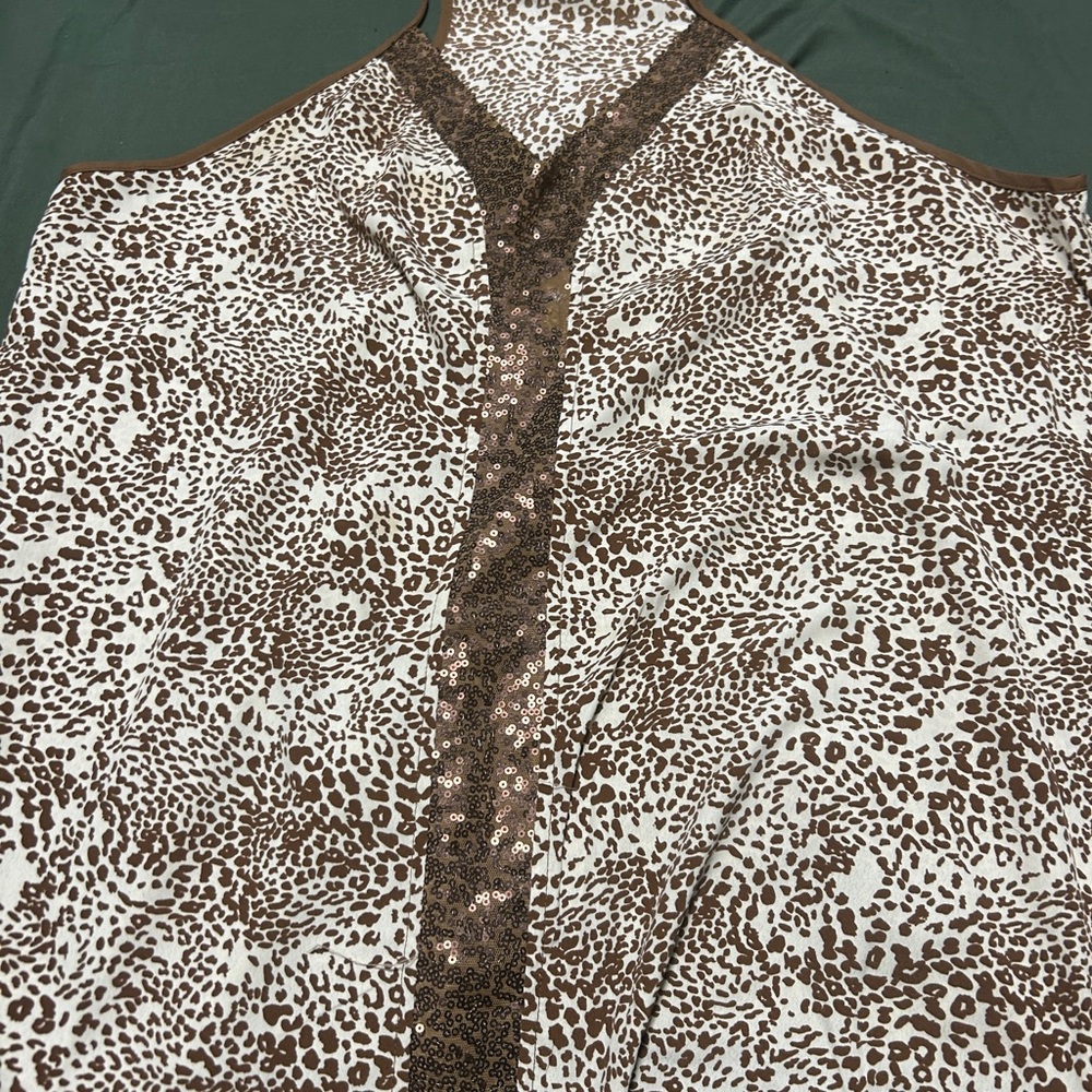 Leopard Print Sequin Trim Women's Top